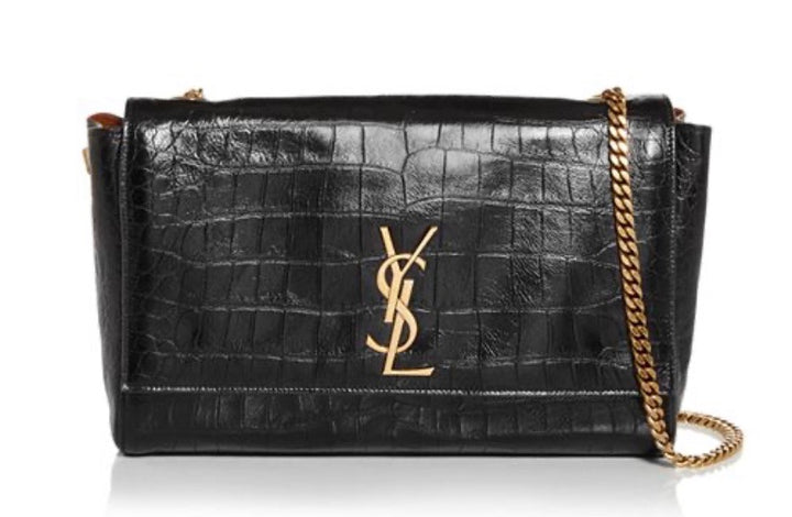 YSL KATE REVERSIBLE CROC EMBOSSED LEATHER &amp; SUEDE MEDIUM SHOULDER BAG