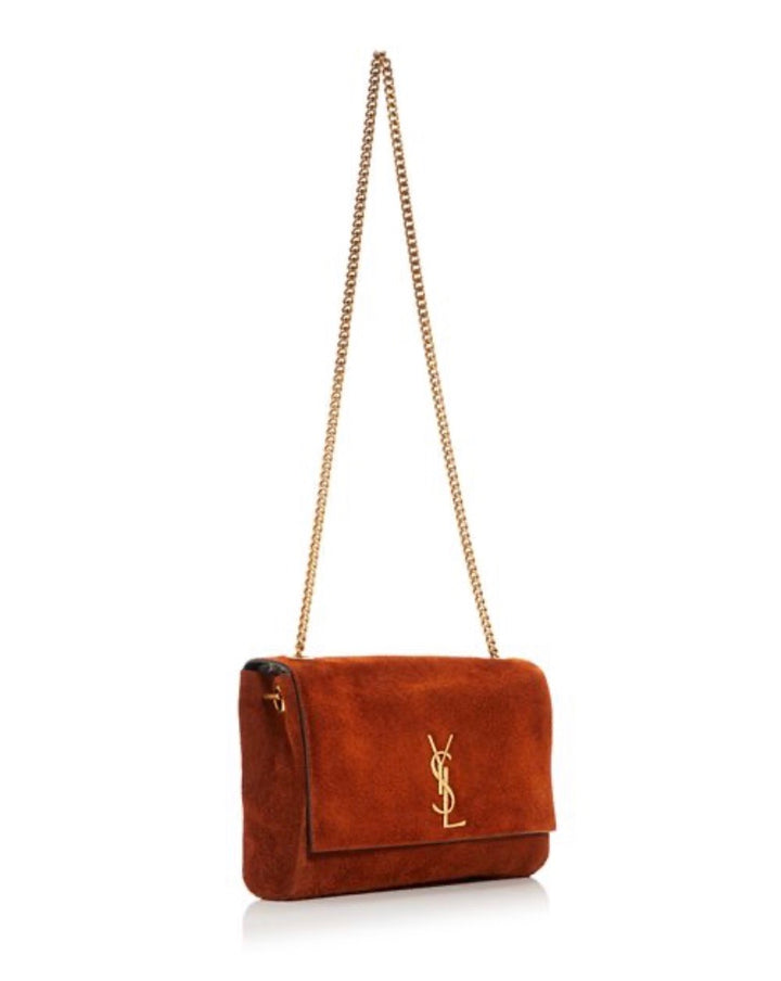 YSL KATE REVERSIBLE CROC EMBOSSED LEATHER &amp; SUEDE MEDIUM SHOULDER BAG