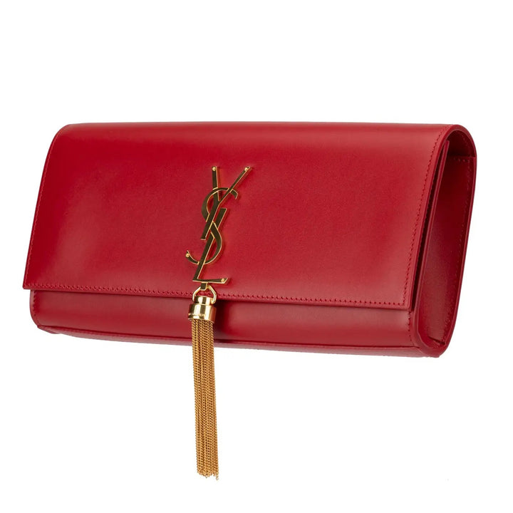 YVES SAINT LAURENT KATE LEATHER CLUTCH BAG ROUGE