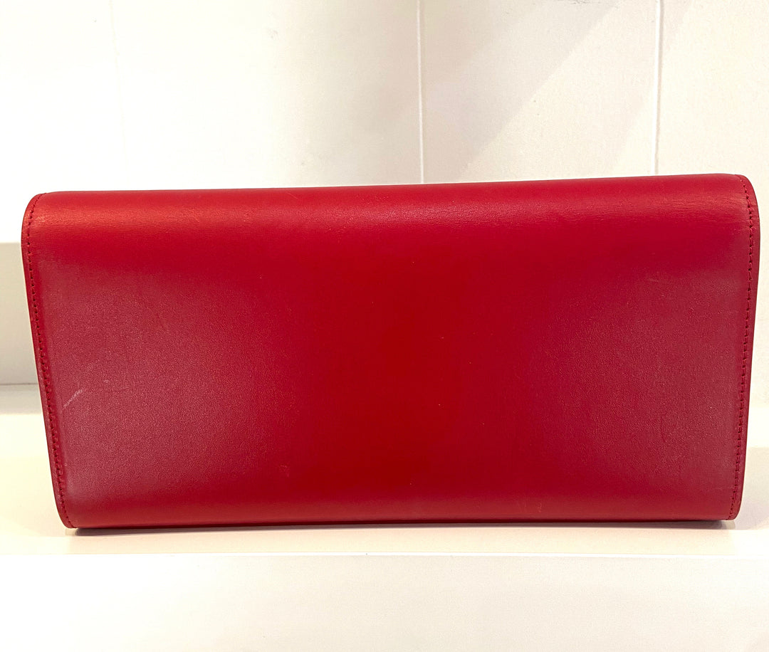 YVES SAINT LAURENT KATE LEATHER CLUTCH BAG ROUGE