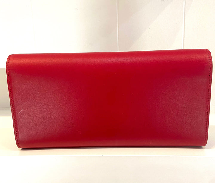 YVES SAINT LAURENT KATE LEATHER CLUTCH BAG ROUGE