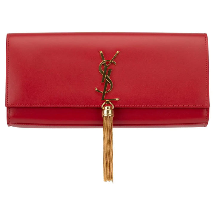 YVES SAINT LAURENT KATE LEATHER CLUTCH BAG ROUGE