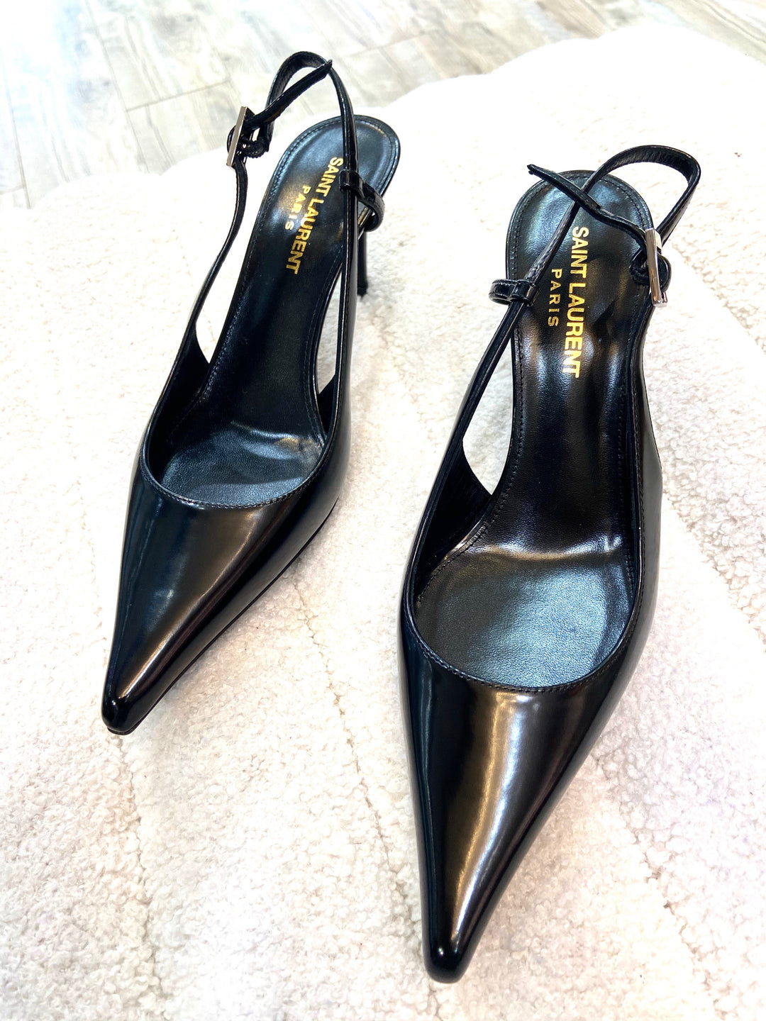 YSL KISS PATENT LEATHER SLINGBACK PUMPS