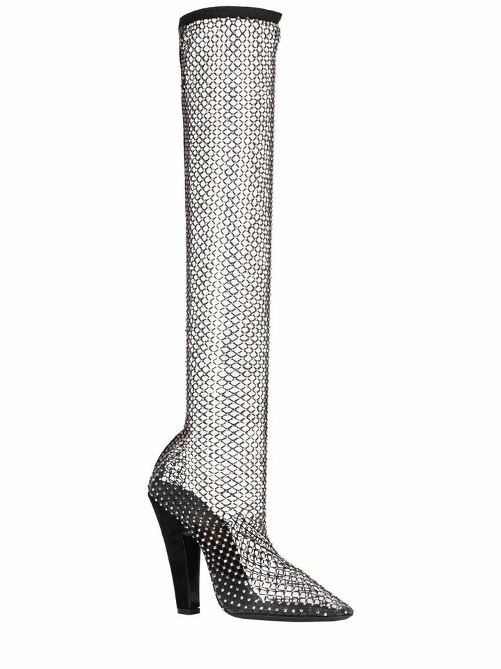 SAINT LAURENT KOLLER RHINESTONE MESH 100 BOOTS