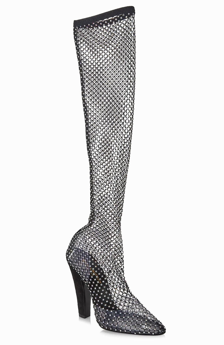 SAINT LAURENT KOLLER RHINESTONE MESH 100 BOOTS