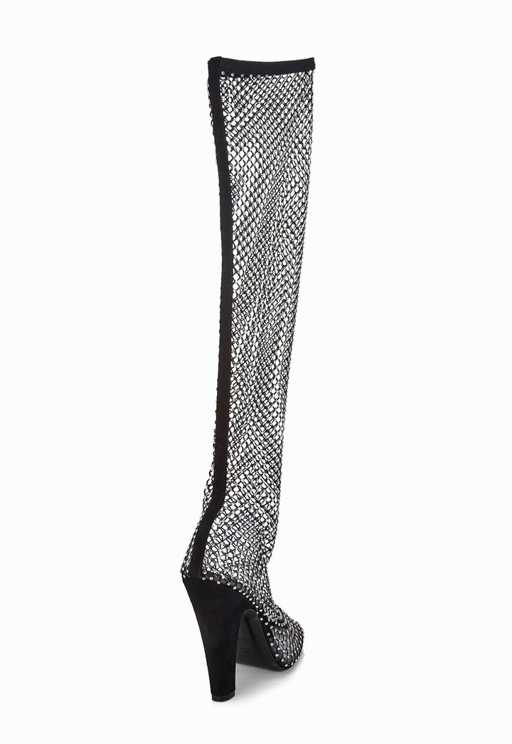 SAINT LAURENT KOLLER RHINESTONE MESH 100 BOOTS