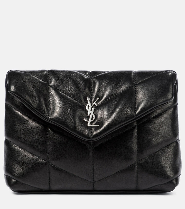 YSL LAMBSKIN LEATHER MONOGRAM LOULOU PUFFER CLUTCH BAG