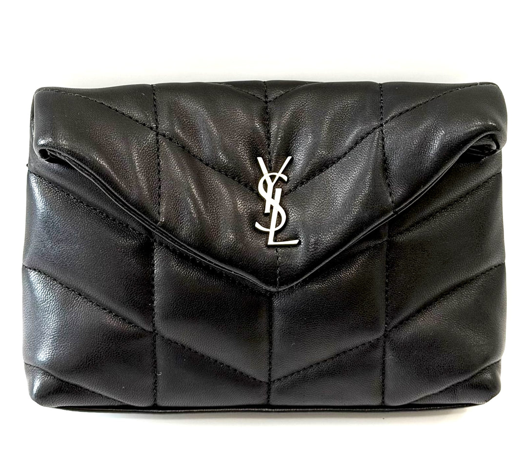 YSL LAMBSKIN LEATHER MONOGRAM LOULOU PUFFER CLUTCH BAG