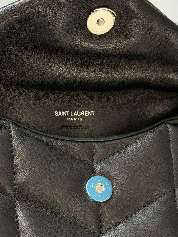 YSL LAMBSKIN LEATHER MONOGRAM LOULOU PUFFER CLUTCH BAG