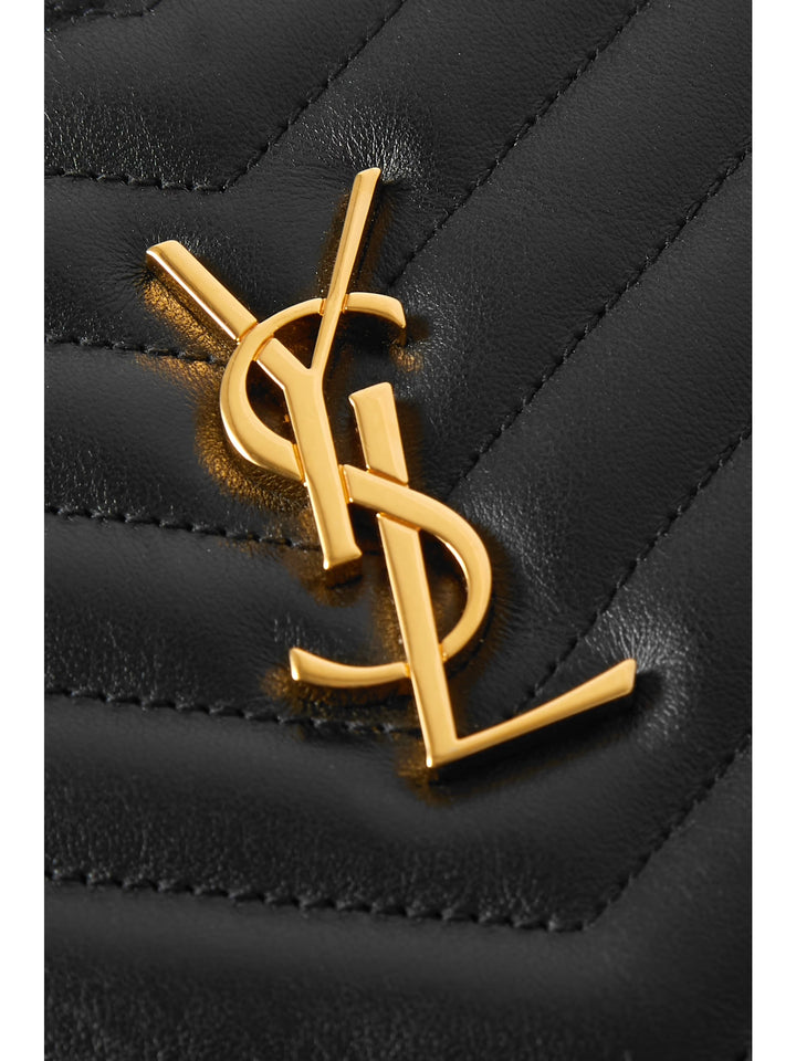 YSL CASSANDRE LOGO CALFSKIN LEATHER LARGE WRISTLET CLUTCH