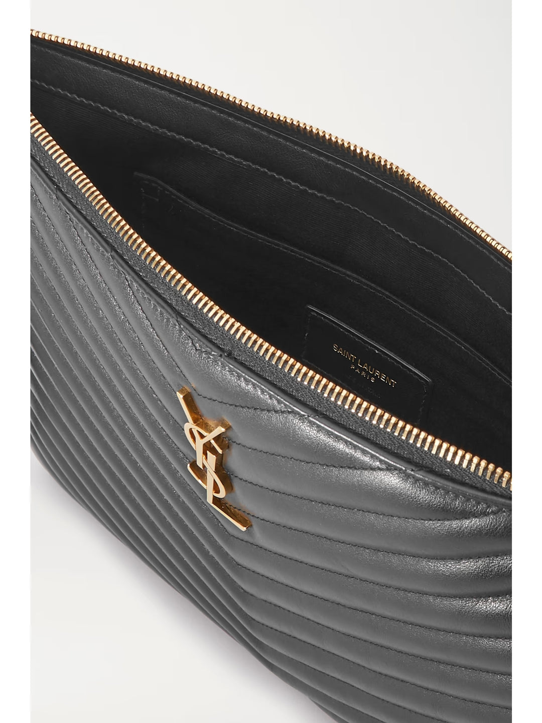 YSL CASSANDRE LOGO CALFSKIN LEATHER LARGE WRISTLET CLUTCH