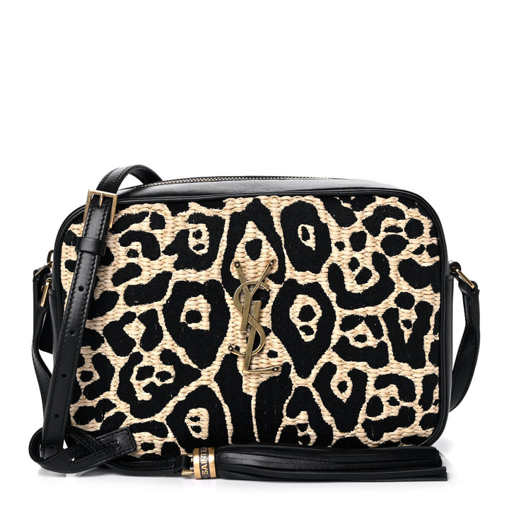 SAINT LAURENT LOU ANIMAL PRINT RAFFIA YSL MEDIUM CAMERA BAG