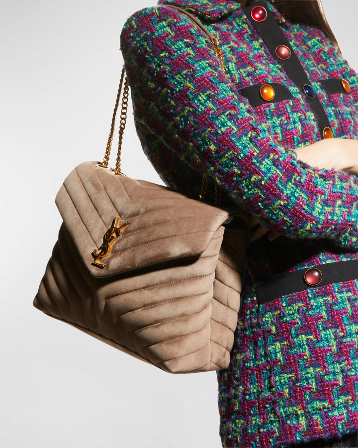 YSL LOULOU QUILTED SUEDE MEDIUM SHOULDER BAG