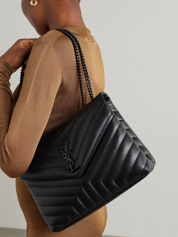 YSL LOULOU MEDIUM QUILTED LEATHER BLACK ON BLACK SHOULDER BAG