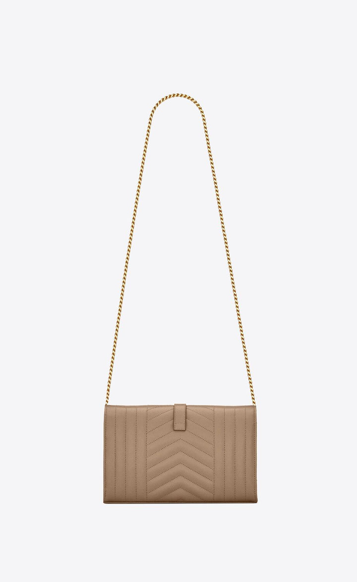 YSL ENVELOPE CHAIN WALLET IN MIX MATELASSÉ GRAIN DE POUDRE EMBOSSED LEATHER