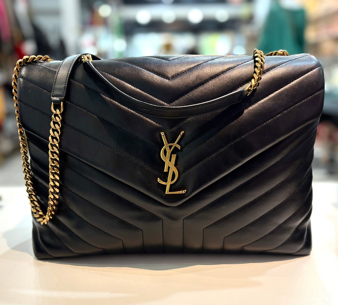 YSL Y QUILTED CALFSKIN LEATHER MONOGRAM LARGE LOULOU BAG