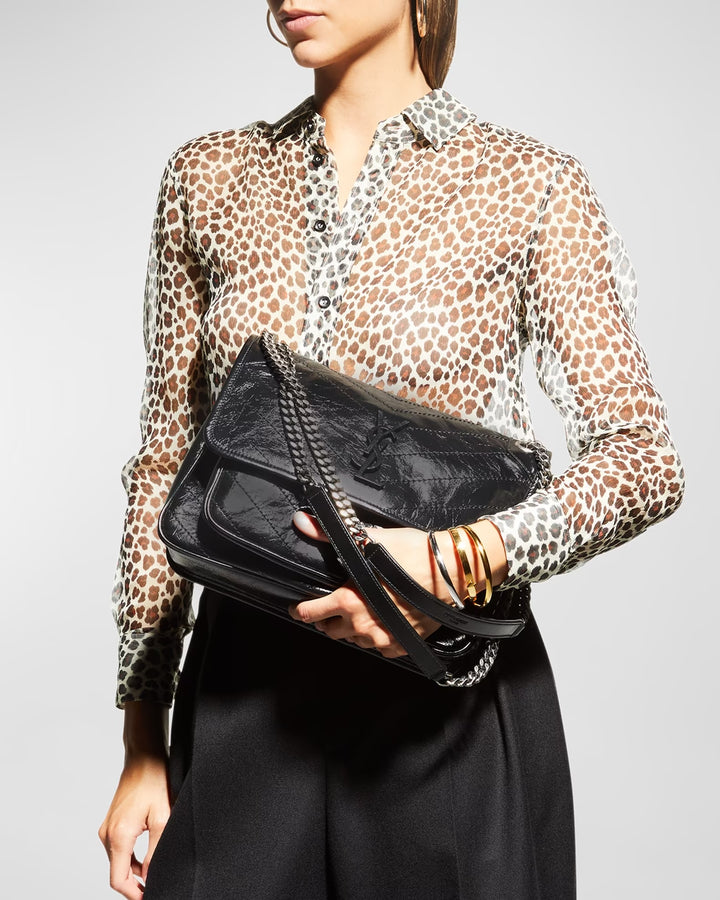 YSL CRINKLED LEATHER MEDIUM NIKI SHOULDER BAG