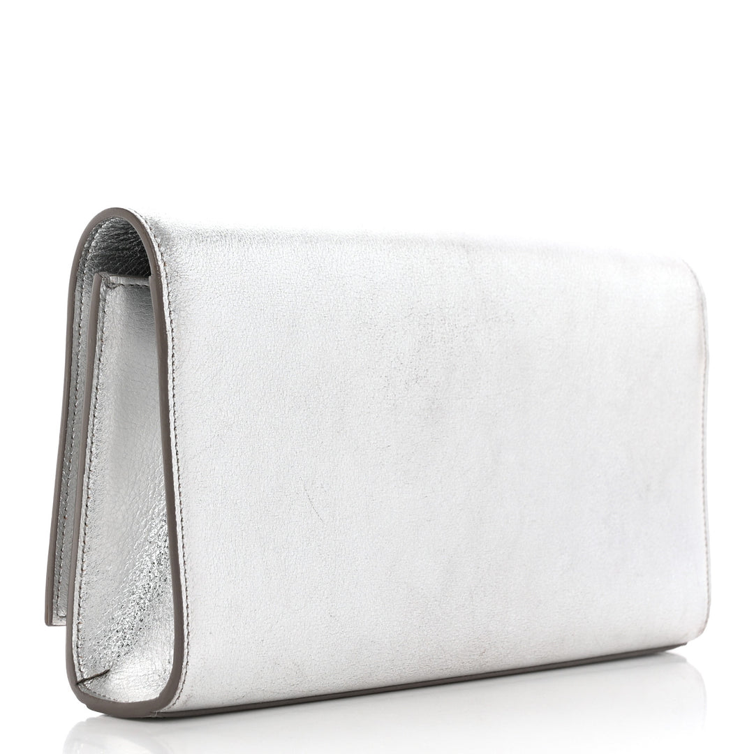 YSL METALLIC CALFSKIN LEATHER MONOGRAM CASSANDRE CLUTCH