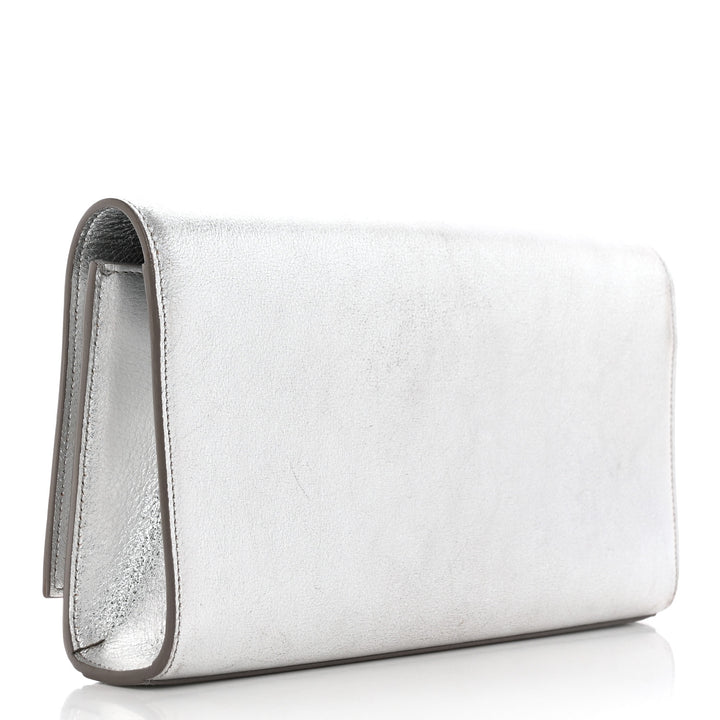 YSL METALLIC CALFSKIN LEATHER MONOGRAM CASSANDRE CLUTCH
