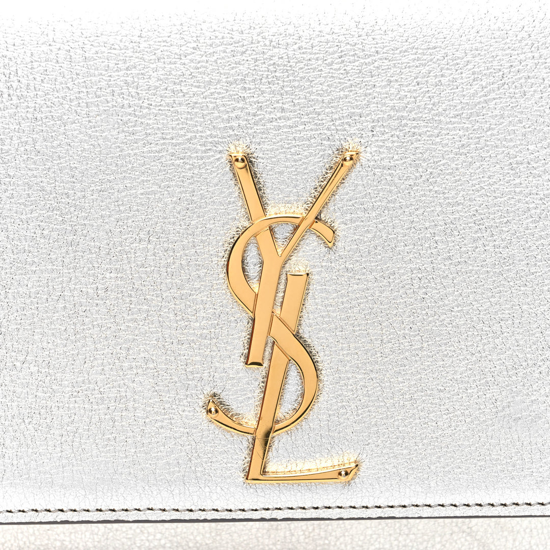 YSL METALLIC CALFSKIN LEATHER MONOGRAM CASSANDRE CLUTCH