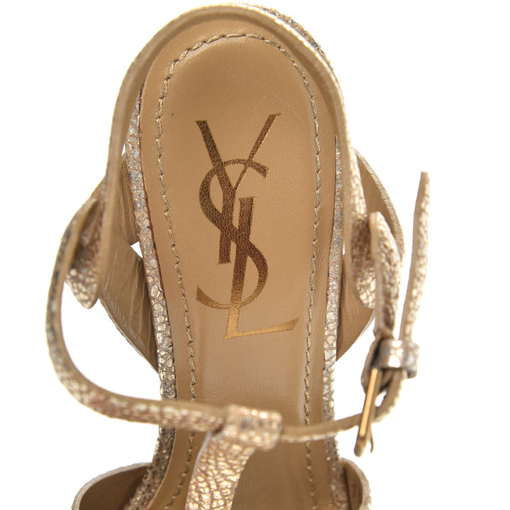 SAINT LAURENT METALLIC CALFSKIN TRIBUTE 105 PLATFORM SANDALS