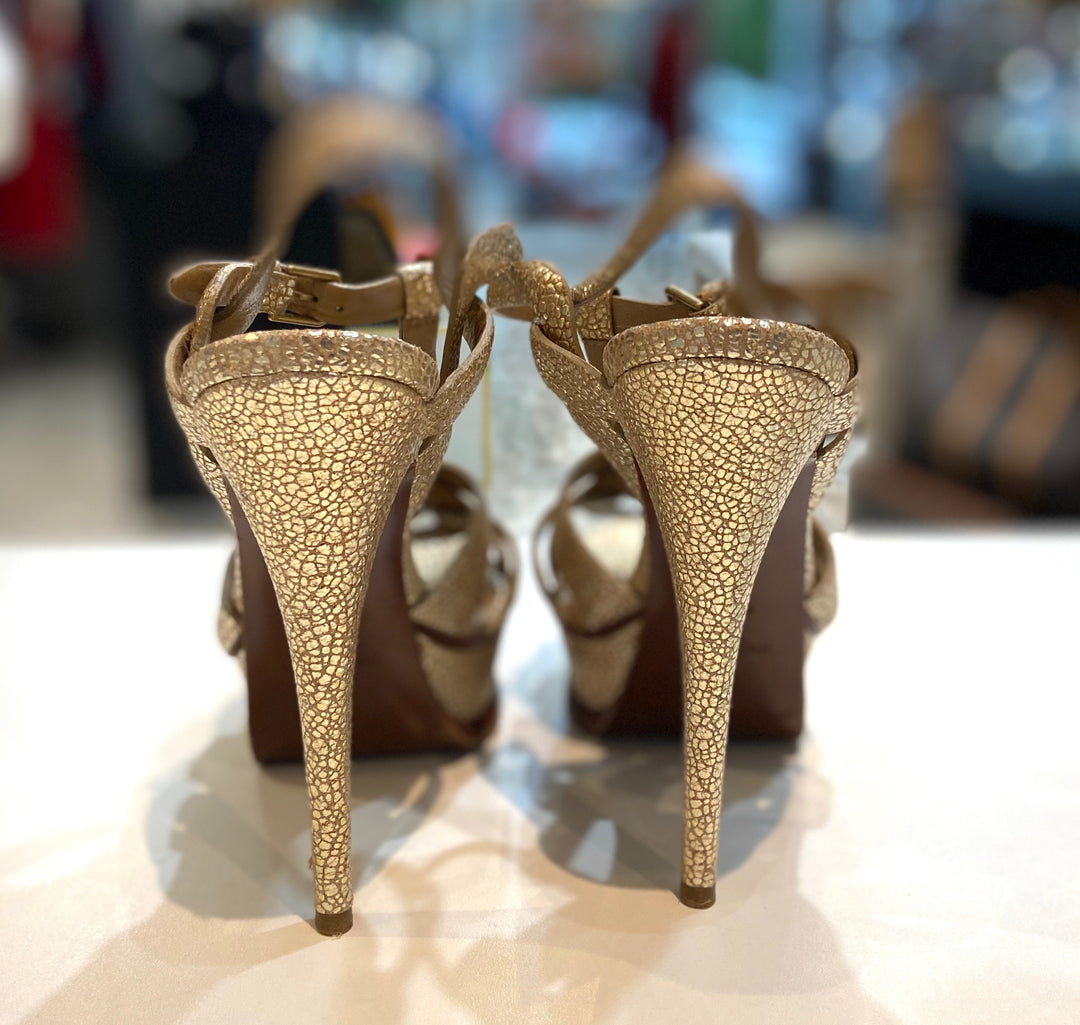 SAINT LAURENT METALLIC CALFSKIN TRIBUTE 105 PLATFORM SANDALS