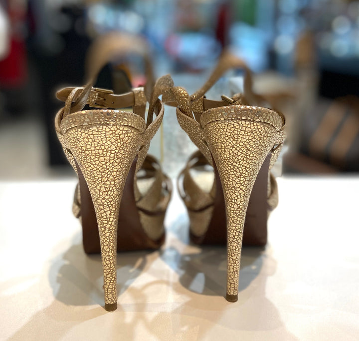 SAINT LAURENT METALLIC CALFSKIN TRIBUTE 105 PLATFORM SANDALS