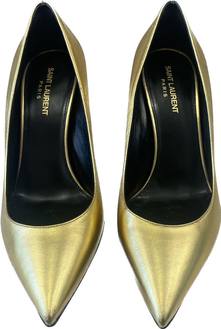 YSL METALLIC GOLD CALFSKIN LEATHER OPYUM PUMPS