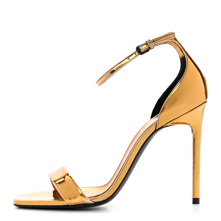 YSL METALLIC LAMBSKIN AMBER 105 ANKLE STRAP SANDALS