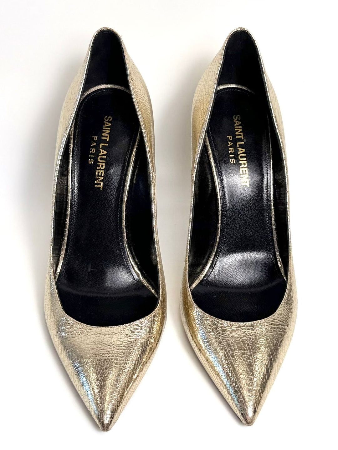 YSL METALLIC SUPERCRACK CALFSKIN LEATHER ANJA PUMPS