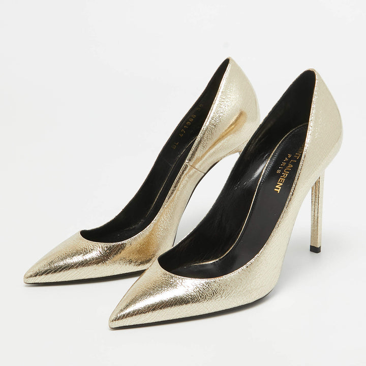 YSL METALLIC SUPERCRACK CALFSKIN LEATHER ANJA PUMPS