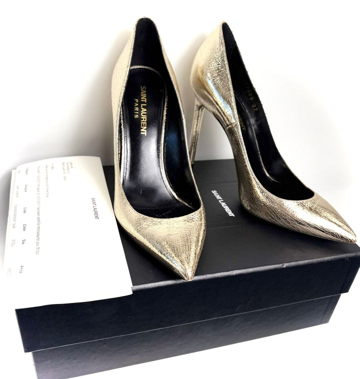 YSL METALLIC SUPERCRACK CALFSKIN LEATHER ANJA PUMPS