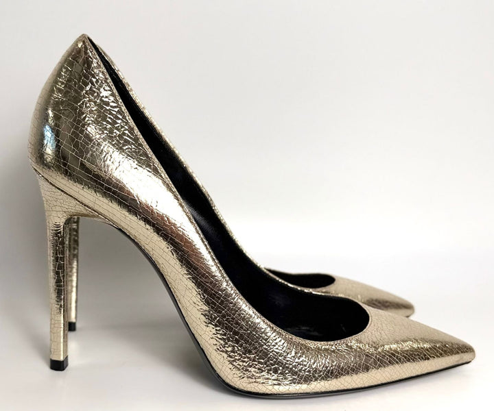 YSL METALLIC SUPERCRACK CALFSKIN LEATHER ANJA PUMPS