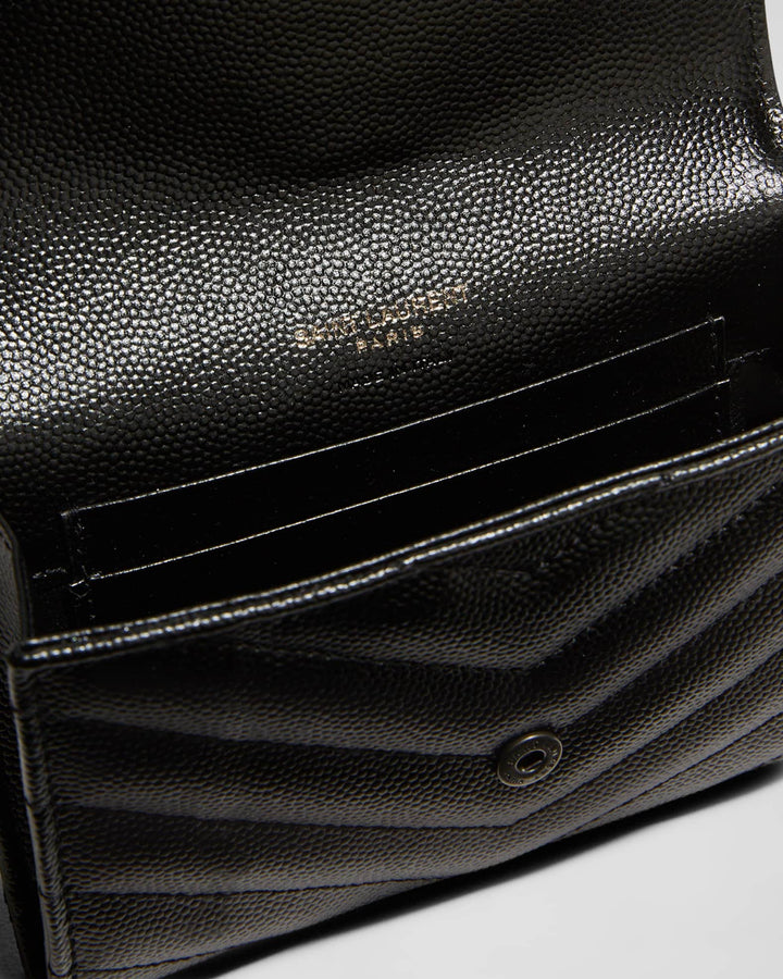YSL GRAINED LEATHER MONOGRAM SMALL FLAP WALLET