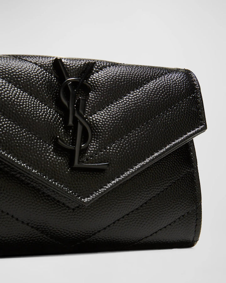 YSL GRAINED LEATHER MONOGRAM SMALL FLAP WALLET