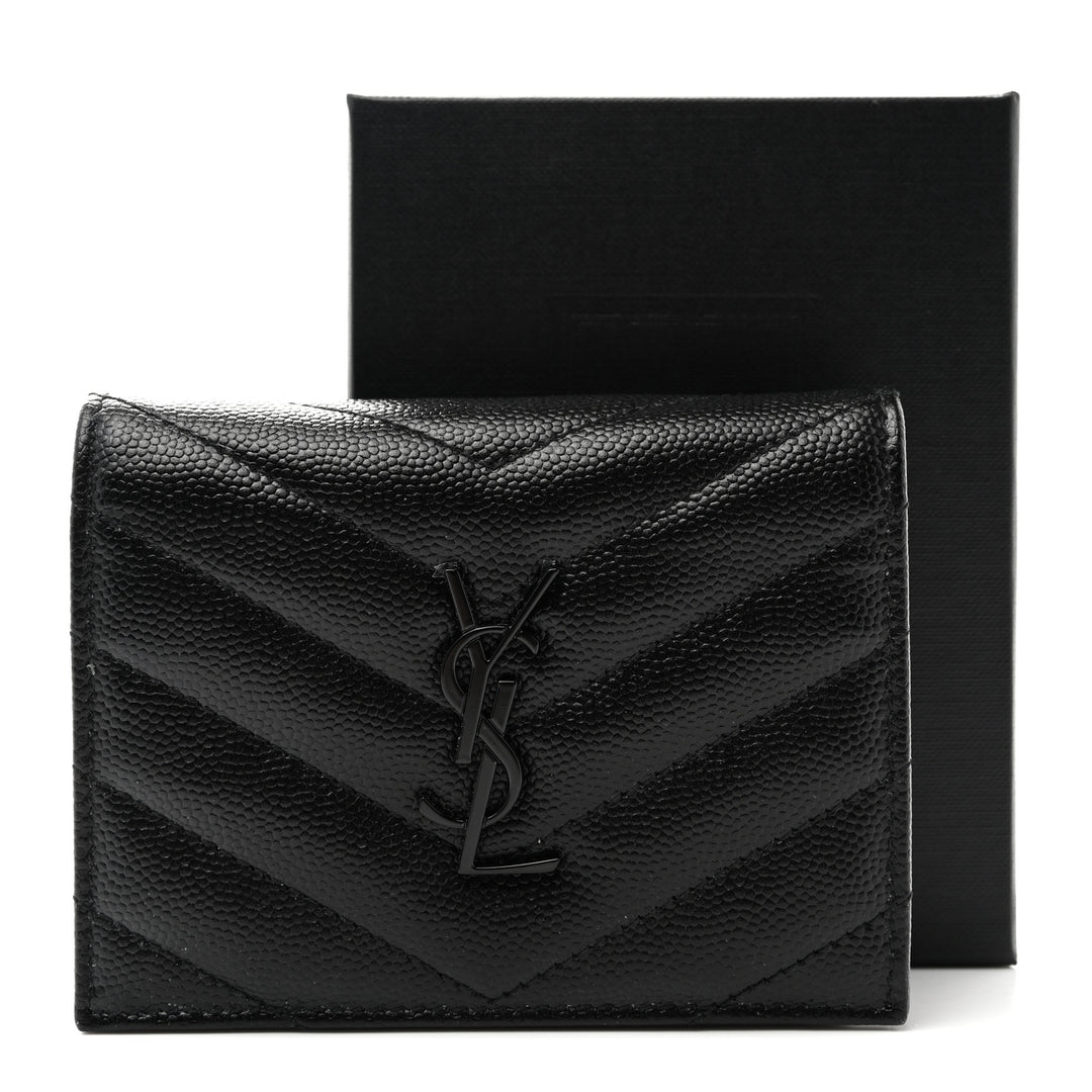 YSL GRAINED LEATHER MONOGRAM SMALL FLAP WALLET
