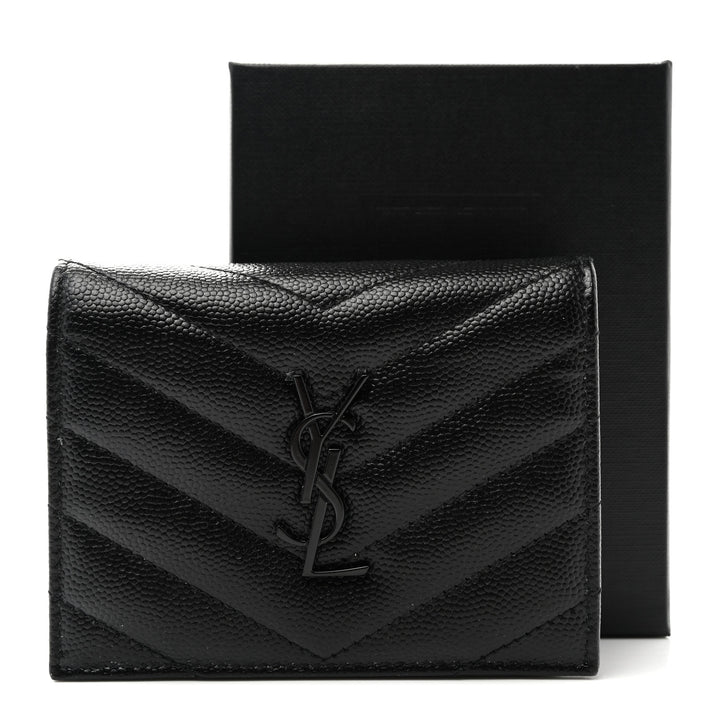 YSL GRAINED LEATHER MONOGRAM SMALL FLAP WALLET