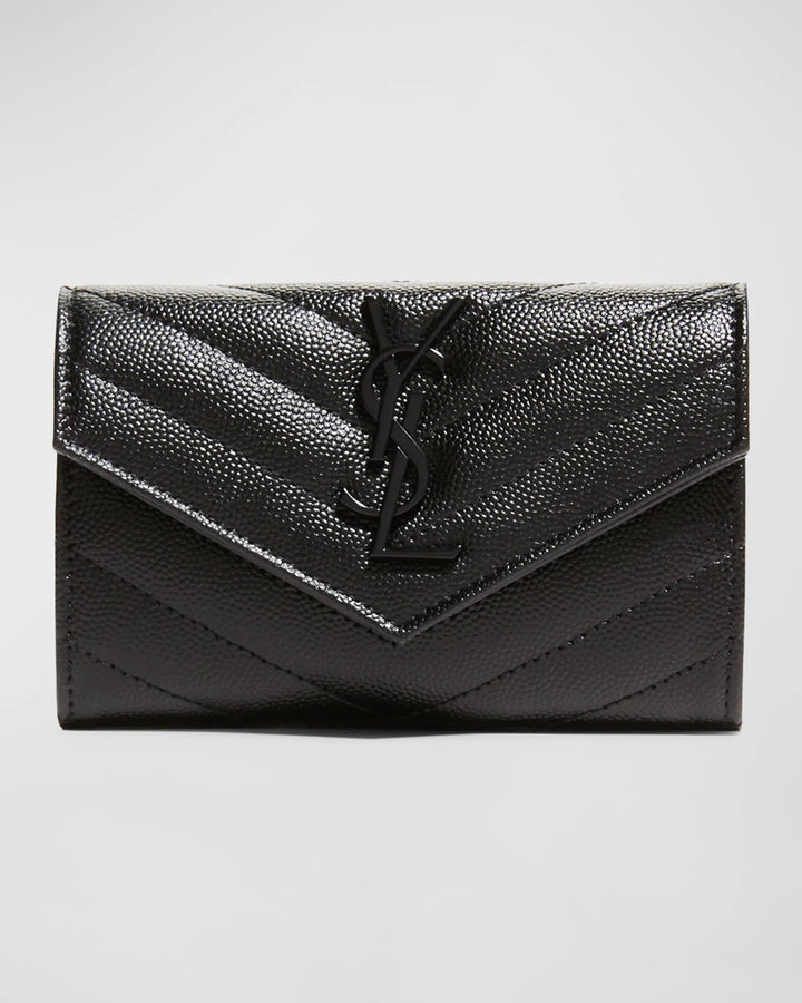 YSL GRAINED LEATHER MONOGRAM SMALL FLAP WALLET