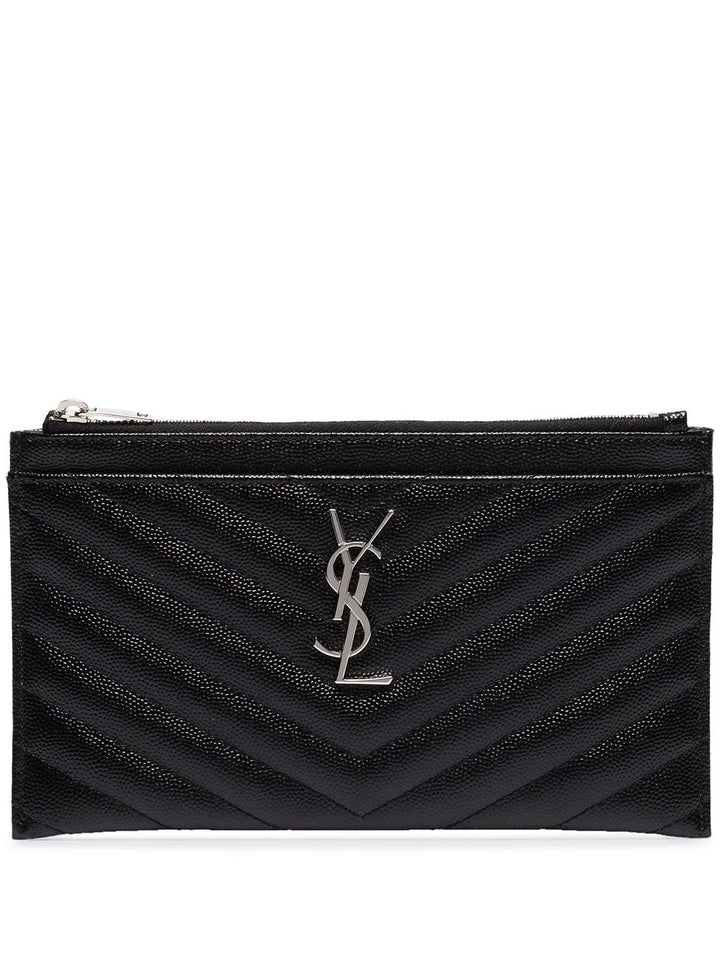 YSL MONOGRAM CHEVRON QUILTED LEATHER POUCH CLUTCH BAG