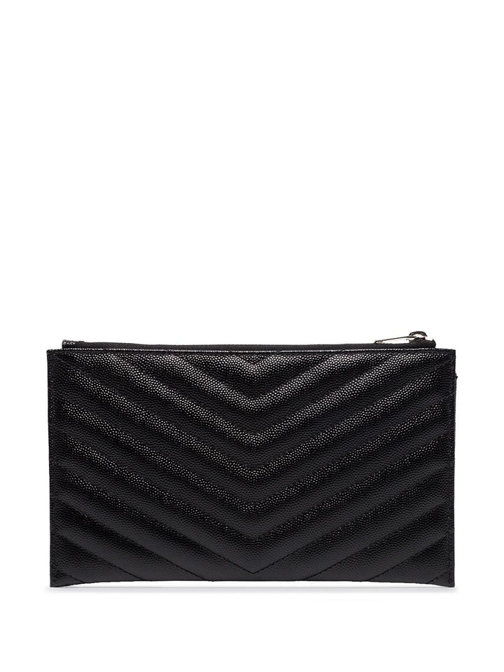 YSL MONOGRAM CHEVRON QUILTED LEATHER POUCH CLUTCH BAG