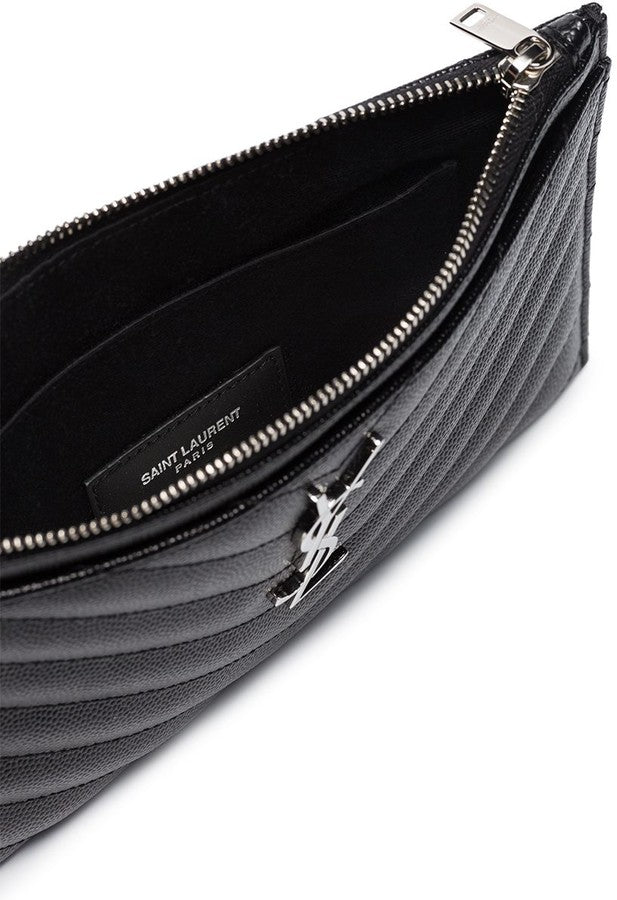 YSL MONOGRAM CHEVRON QUILTED LEATHER POUCH CLUTCH BAG