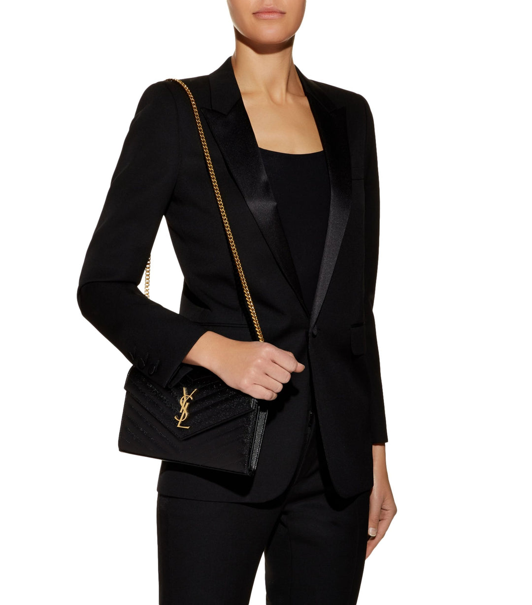 YSL MONOGRAM LARGE GRAIN DE POUDRE WALLET ON CHAIN