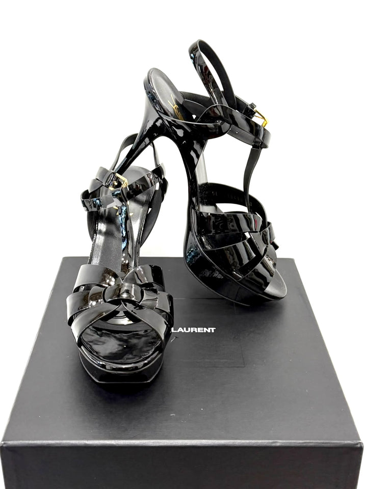YSL TRIBUTE 75MM PATENT LEATHER PLATFORM SANDALS