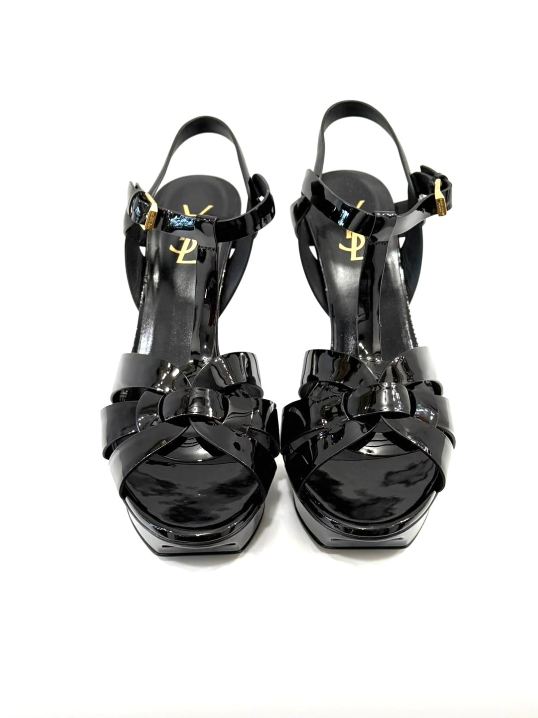 YSL TRIBUTE 75MM PATENT LEATHER PLATFORM SANDALS