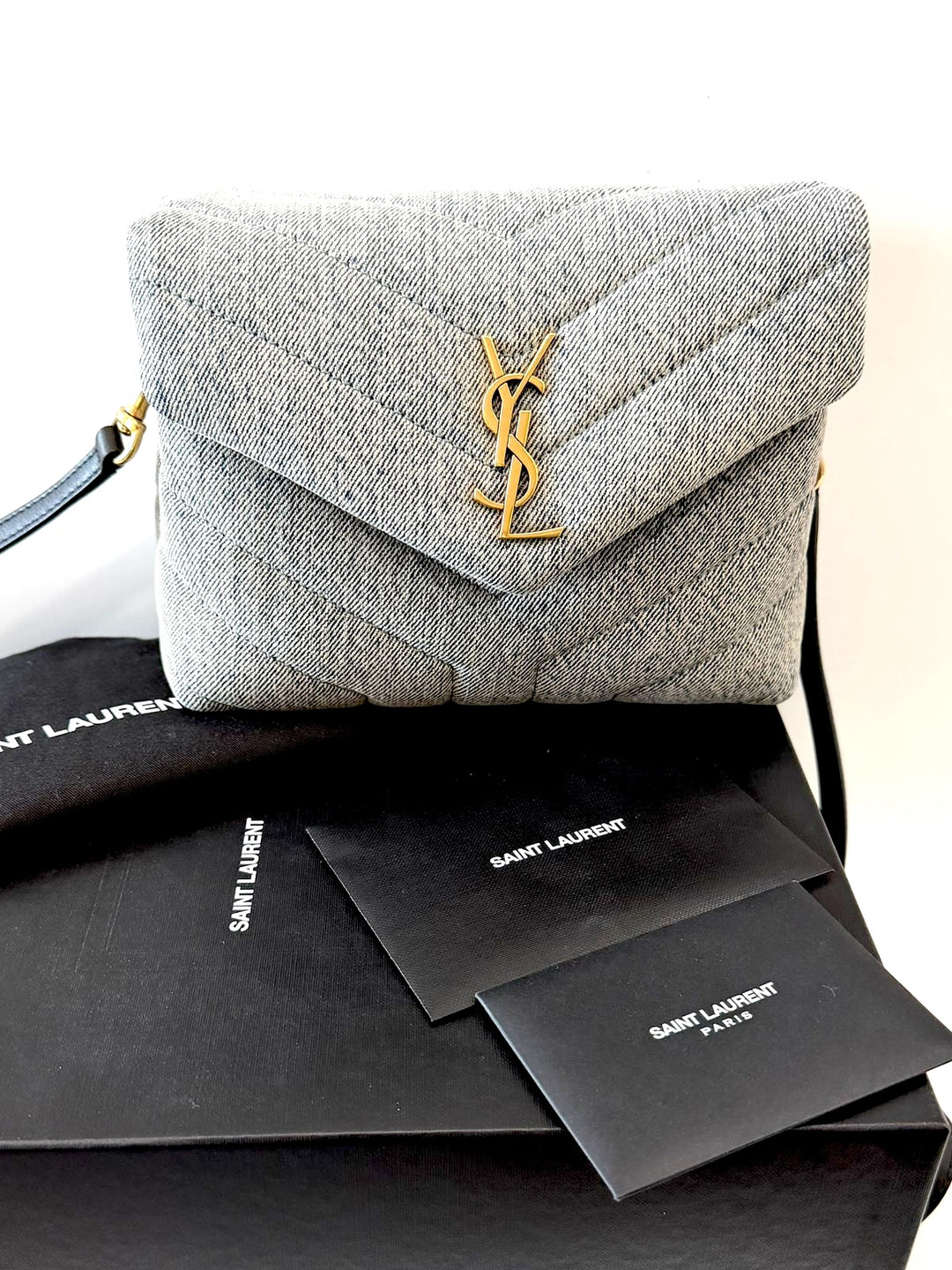 YVES SAINT LAURENT LOULOU TOY DENIM CROSSBODY BAG