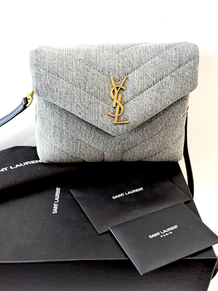 YVES SAINT LAURENT LOULOU TOY DENIM CROSSBODY BAG