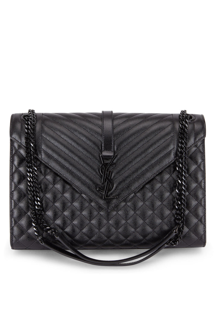 YSL GRAIN DE POUDRE MIXED MATELASSE LARGE TRIQUILT MONOGRAM BAG