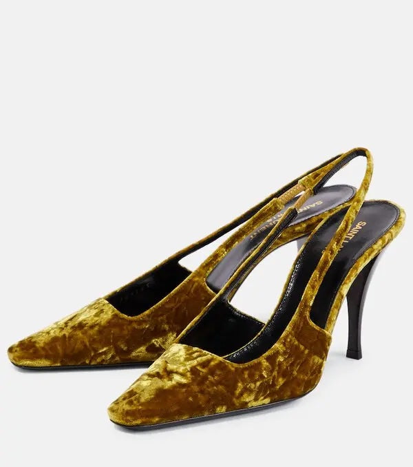YVES SAINT LAURENT BLADE 90 VELVET SLINGBACK PUMPS