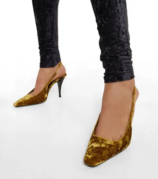 YVES SAINT LAURENT BLADE 90 VELVET SLINGBACK PUMPS