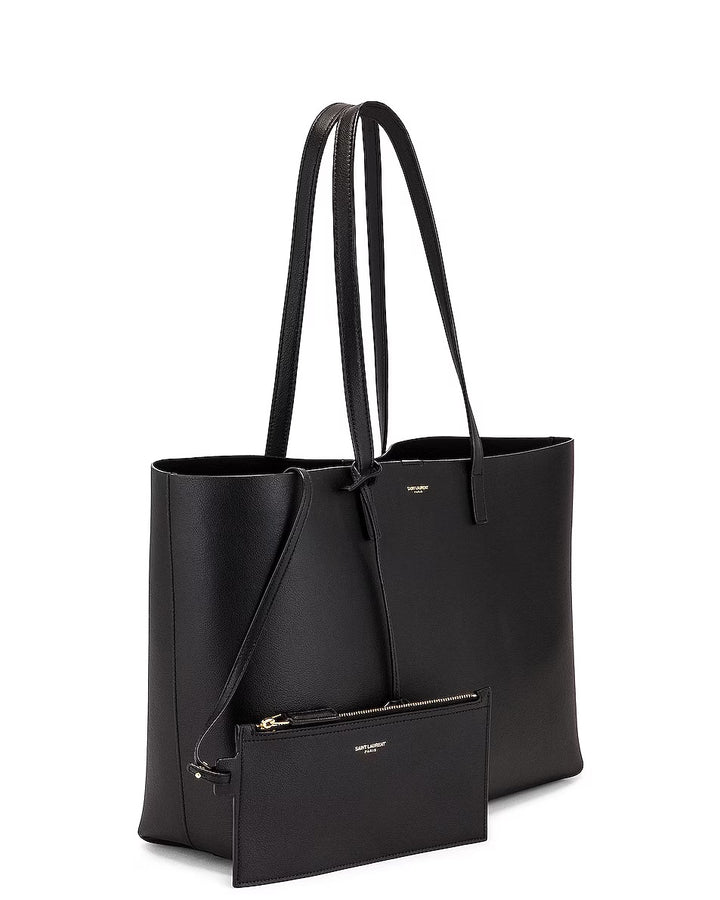 YVES SAINT LAURENT EAST WEST LEATHER SHOPPING TOTE BAG